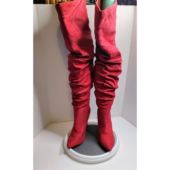 Nadine WC Womens Over-The-Knee Red Stiletto Heeled Boots Size 8.5 WC Textile Upp - Picture 1 of 8